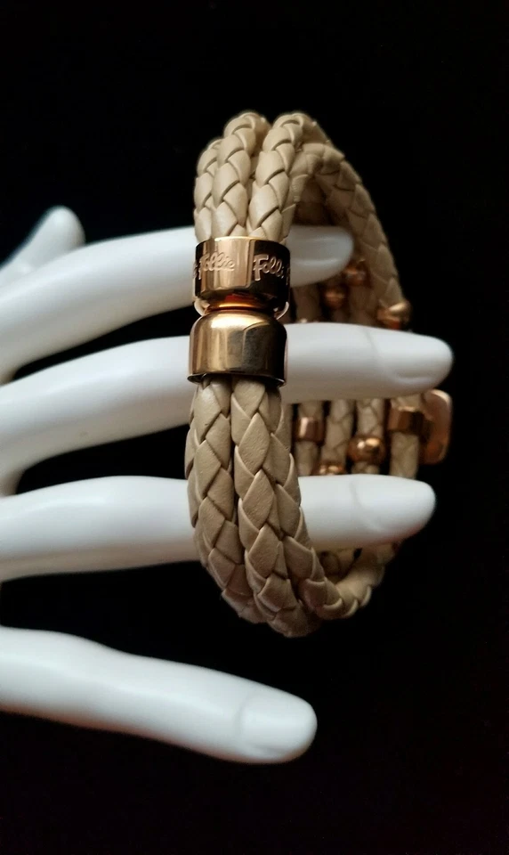 Pulsera Follie Follie de Diseñador Cuero Estrás Facetado Cuentas Oro Rosa Foto 2 de 4