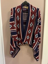 Wrangler Women s Blue/red Aztec Western Sweater Long Sleeve Cardigan Size Medium