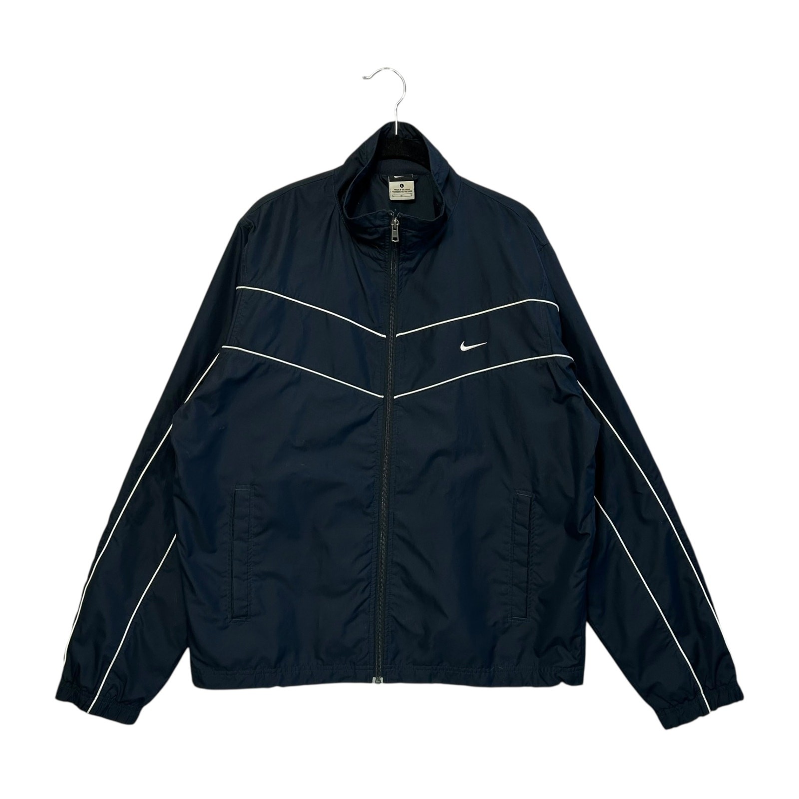 Nike Full Zip Windbreaker Jacket Men's Sz L Navy White Y2K Lined Retro Sporty thumbnail 2
