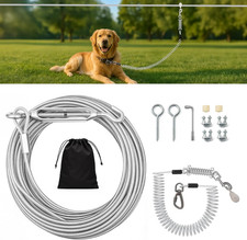 Dog Tie Out Runner for Yard,Dual Shock-Absorbing 50FT Dog Run Cable with Spring