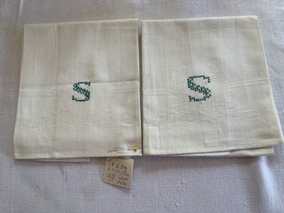 2 Vint cotton huck cloth weave Bath Towels Show Towel hand stitched initial S NU