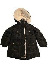 DKNY Girls Puffer Winter Coat 4T Black Hooded Sherpa Lined NWT