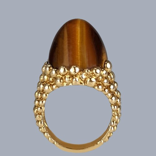 Vintage Kutchinsky Tiger’s Eye Ring 18ct Gold 1970s London Cocktail Statement - Picture 1 of 14