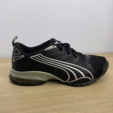 PUMA Boys 4.5 Running Shoes Black Silver Mesh Lace Up Cushioned Athletic Sneaker
