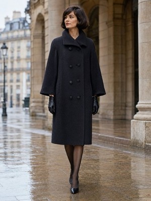 Vintage 1960s Andreas for Hart Schaffner & Marx Black Textured Cocoon Coat 8/10