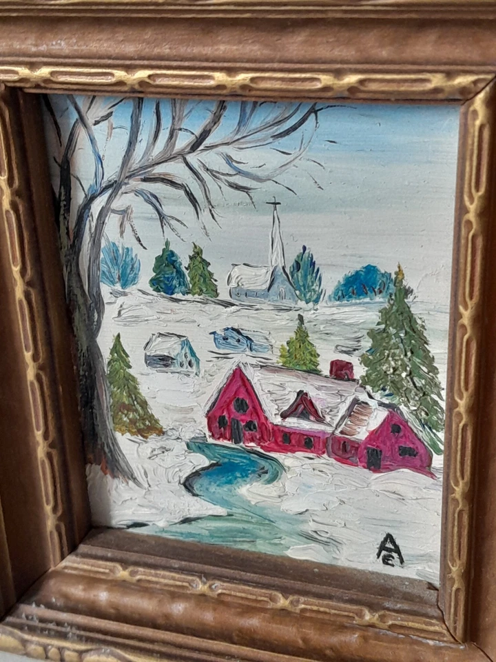 Juego De Colección 2 Pinturas Acrílicas Firmadas Enmarcadas Paisajes Paisajes 5x4 Foto 3 de 4