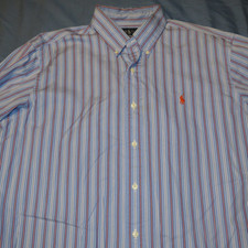 Ralph Lauren Polo Button Down Shirt Blue Striped Men's Size L Classic Fit