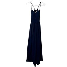 Azazie navy blue long sleeved formal dress prom v-neck spaghetti straps size S