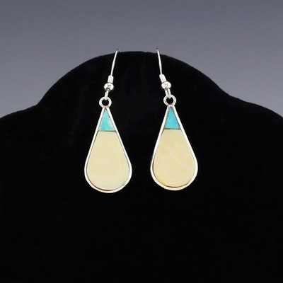 NATIVE AMERICAN ZUNI STERLING SILVER & INLAY EARRINGS NANCY & SHELDON WESTIKA