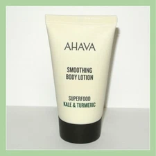 2 x Ahava Smoothing Body Lotion Superfood Kale & Tumeric 1.3 oz Travel Mini Size