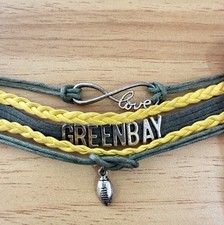 Green Bay Packers Football Green Yellow Braided Layered Bracelet Charms - 6"