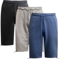 Mens Long Shorts Jogging Fleece Below Knee Elasticated Waist Gym Bottoms New