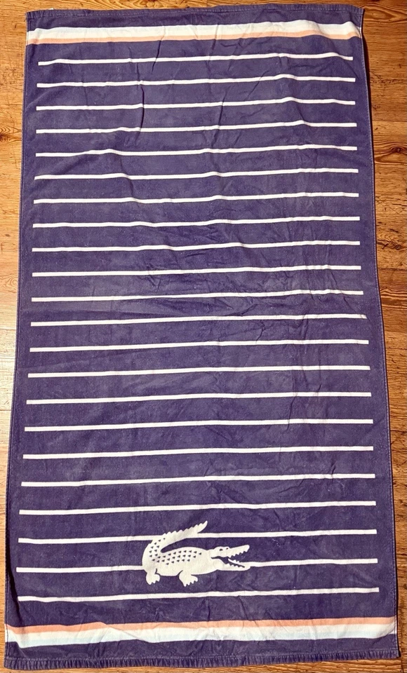 Toalla de playa Lacoste 36"x72" RARA a rayas grande logotipo de cocodrilo 100 % algodón de felpa nueva sin etiquetas Foto 4 de 4