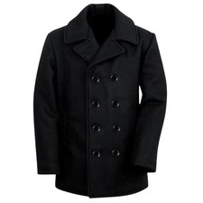 Cappotto uomo US Navy nero pea formale invernale caldo 100% lana stile militare nuovo
