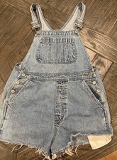 GAP Denim Shortalls Overalls Medium Wash Raw Hem Size Small