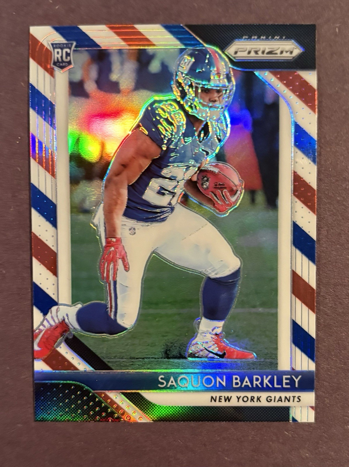 2018 Panini Prizm Football Saquon Barkley Red White Blue Rookie Parallel #202 RC