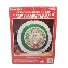 Vtg Partridge Wreath Vogart Crafts Stamped Cross Stitch Christmas Pillow Kit NOS
