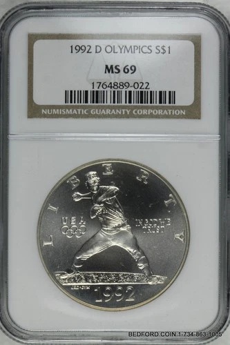 NGC MS69 1992-D OLYMPICS BASEBALL COMMEMORATIVE SILVER DOLLAR $1 (BC22)