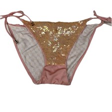 Y2K Victorias Secret Size Large Cheeky String Bikini Bottoms Sequins Pink 0936