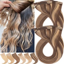 CLEARANCE Clip in Human Hair Extensions Full Head 8PCS Balayage Real Remy Hair
