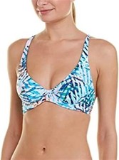 NWT Pilyq Palmas Blue Palm S Underwired Halter Bikini Swim Top 98406