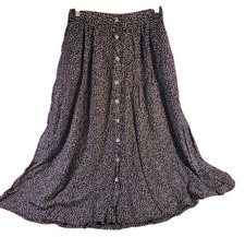 1990s Vintage Talbots Button front Midi Skirt, Navy Blue with Floral Print