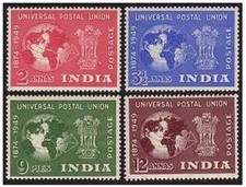 India 223-226, hinged. Michel 207-210. UPU-75, 1949. Symbols, Asoka Pillar.