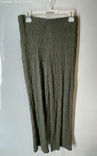 Mango Womens Green Flat Front Crinkle Wide-Leg Dress Pants Size Medium