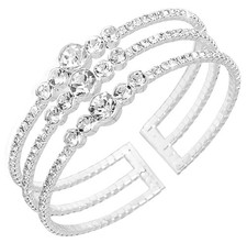Women Rhinestone Bracelet Multilayer Crystal Cuff Bracelet Silver Braidal Bracel