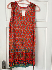 TU Red Multicolour Geometric Shift Dress V-Neck Sleeveless Knee Length 14