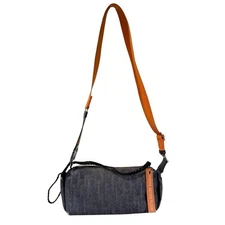 CHRISTIAN DIOR Flight Line Logo Denim Oblique Shoulder Bag Orange Rare Used