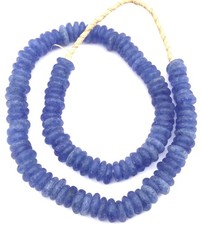 Matte Blue Rondelle Krobo Recycled Glass African trade beads-Ghana- 1338