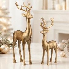 2 Pcs Christmas Reindeer Figurines Decor - 9"x6" Resin Standing Deer - Decor