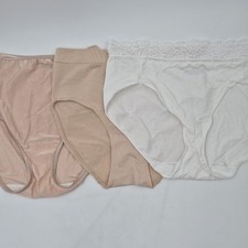 3 Vintage Beige Tan Nude White Lace Shaping Contour Nylon Underwear Panties Sz L
