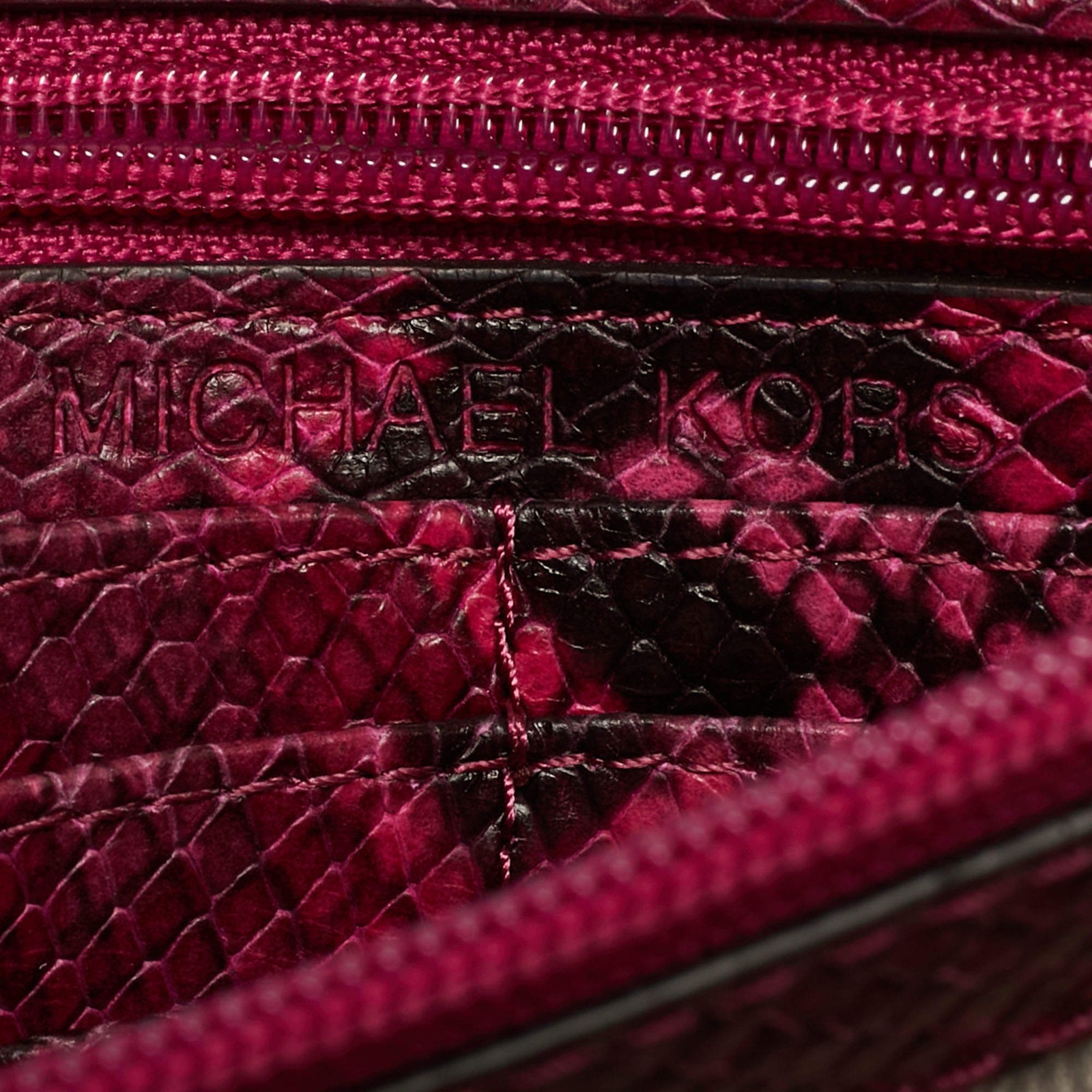 Michael Kors Tribeca PinkBlack Python Embossed Le… - image 10