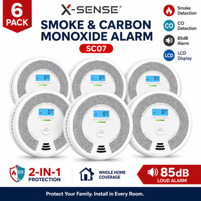 X-Sense SC07 Smoke & Carbon Monoxide Alarm 6 Pack LCD Display Fire Detector CO A
