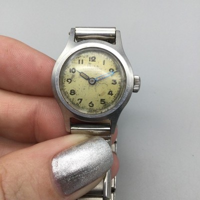 Vintage 1940s Doxa Military Watch 24mm Silver Tone Steel Bracelet