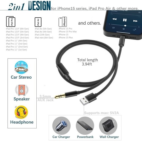 USB C auf Aux Kabel, USB C auf 3,5mm Audio Aux Klinke und USB Ladekabel, Kopf... - Bild 5 von 8