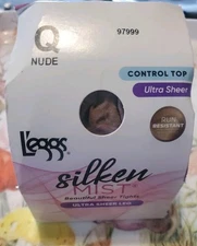 Leggs Silken Mist Control Top Ultra Sheer Leg Pantyhose NUDE Size Q QUEEN 97999