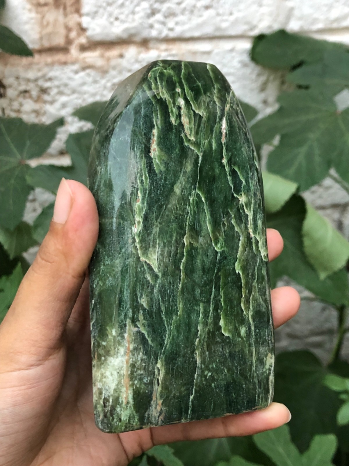 Espécimen coleccionista de cristal piedra pulida jade nefrita verde natural 828 g