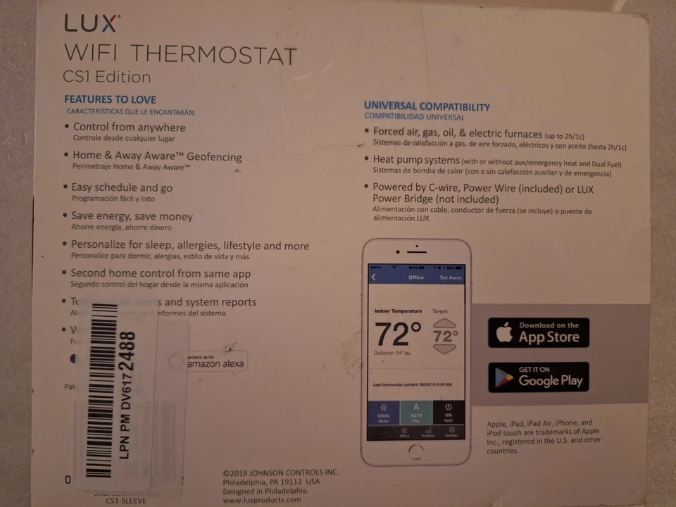 LUX CS1 Smart Programmable Digital Wi-Fi ThermostatAndroid and iOS App... - Image 3 of 4