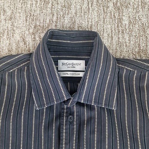 YSL Yves Saint Laurent Mens Medium Black Striped Long Sleeve French Cuff Shirt - Picture 2 of 16