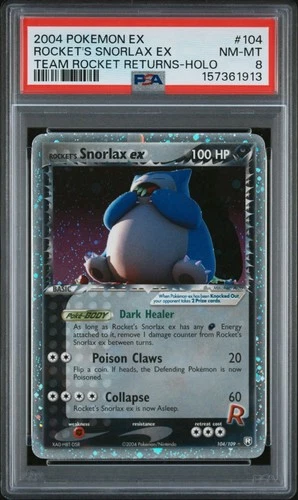 2004 POKEMON EX TEAM ROCKET RETURNS #104 ROCKET'S SNORLAX EX-HOLO PSA 8