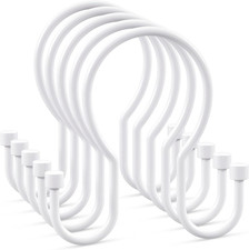 12-Pack White Metal Shower Curtain Hooks, Double-Hook Design for Smooth Gliding
