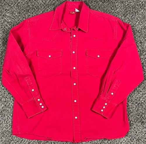 Marlboro, Vintage Red Star Marlboro Shirt Men’s Red Denim Long Sleeve Pearl Snap Sz Large