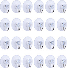 24 Pcs Clear Suction Cups Metal Hooks for Window Glass Wall