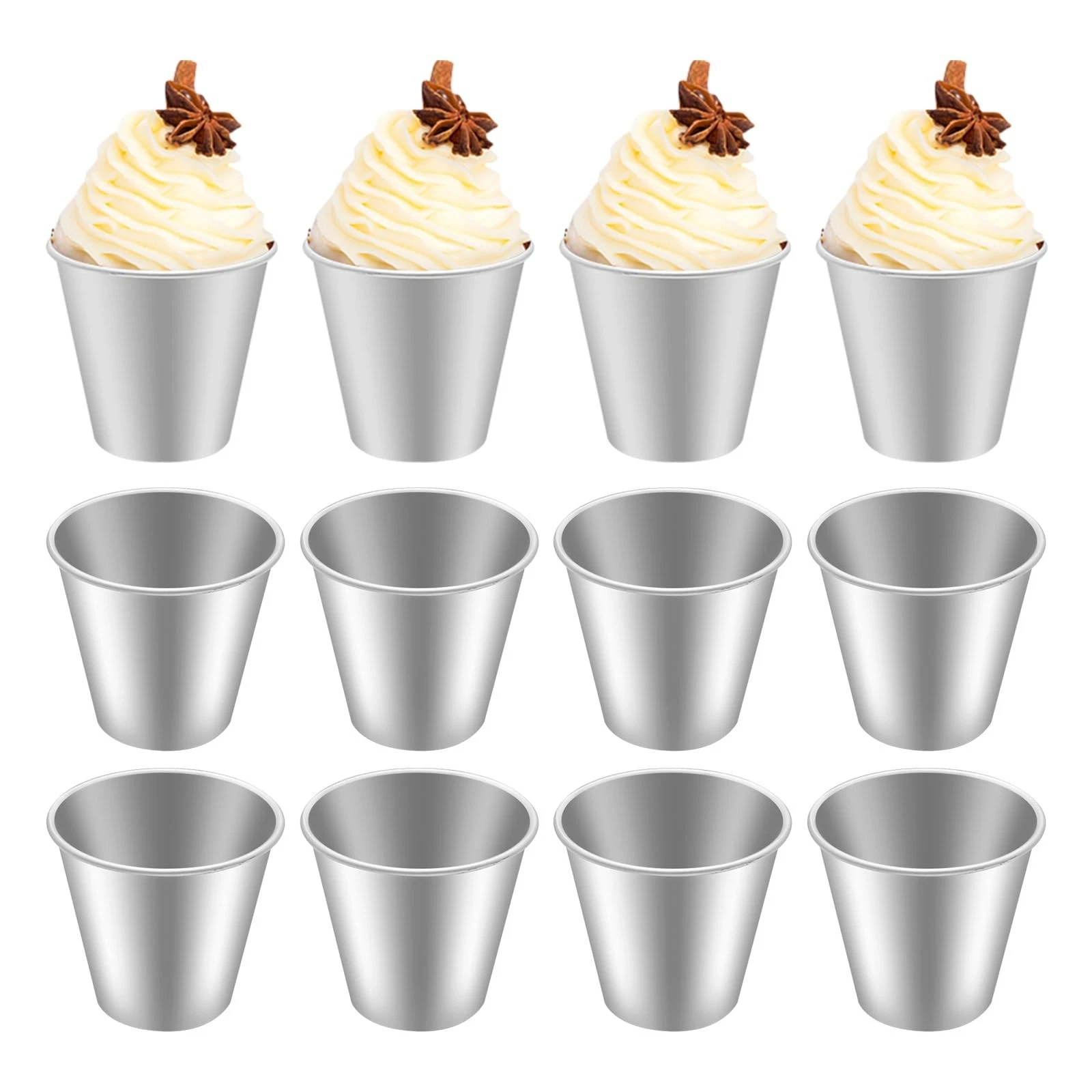 12 PCS Pudding Molds Flan Aluminum Baking Cups Muffin Tin Cupcake Nonstick