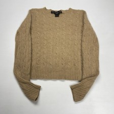 Ralph Lauren Cable Knit Cashmere Womens Sweater M Brown Slim Fit Pullover Crew
