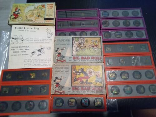 Walt Disney Magic Lantern 1930s Glass Slides Vintage Wolf Mickey Mouse Pigs - Picture 1 of 15