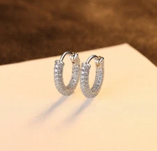 925 Sterling Silver Micro Pave Cz Small Hoop Huggie Earrings12mm Gift Box A29